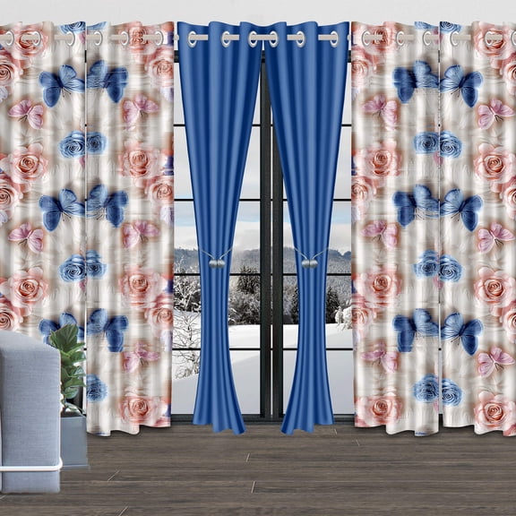 Rose Butterfly Blackout Curtains 2 Panels, 52x84 Inch Grommet Floral Window Drapes, Machine Washable for Bedroom Living Room
