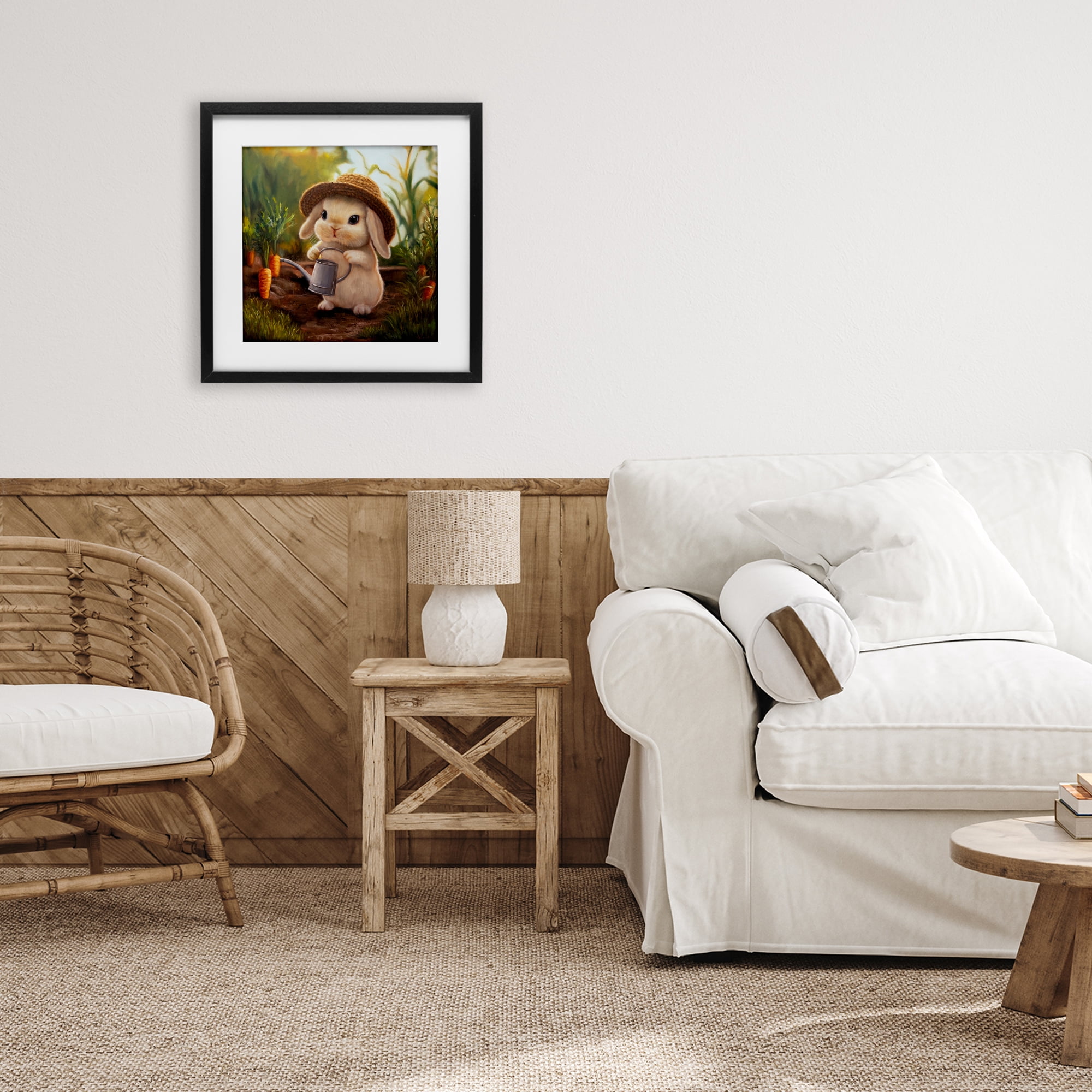 Stupell Industries Bunny with Carrot Garden Black Framed Print Under Glass, design by Lucia Heffernan