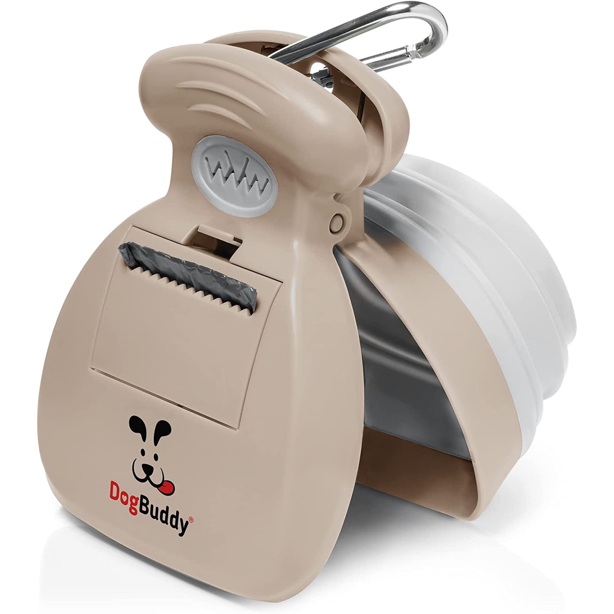 DogBuddy Pooper Scooper Portable Dog Poop Scooper Sanitary Dog Waste Pick Up Heavy Duty Dog Waste Cleaner with Bag Dispenser Dog Leash Clip and Pooper Scooper Bags Included (Medium Taupe)