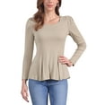 thumbnail image 1 of INSPIRAR CHIC Camisetas de Mujer de Manga Larga con Cuello Redondo Casual Camisas Peplum S Caqui, 1 of 6