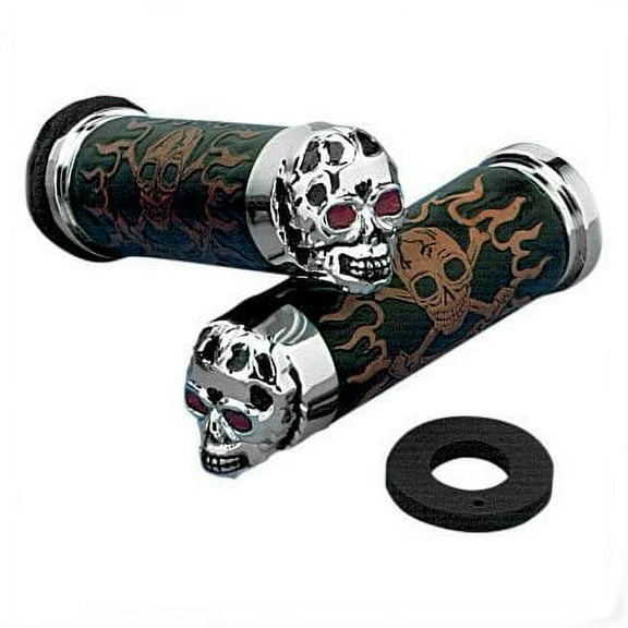 Drag Specialties Skull Handlebar Grips w/Red Eyes (DS-243256)
