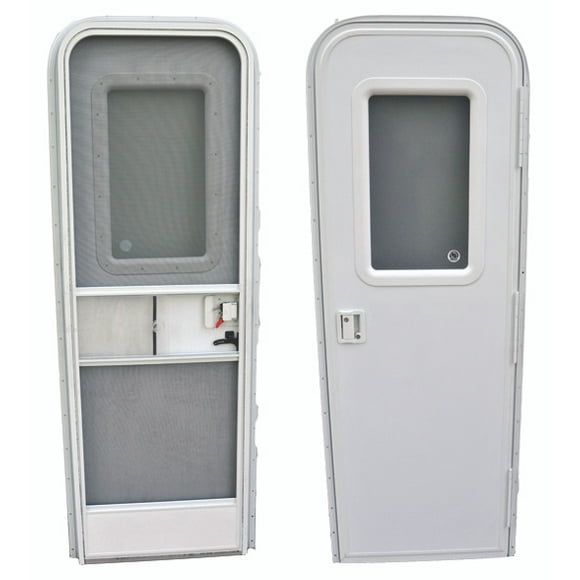 AP Entry Door 015-205998 Radius Door; 30 Inch Width x 72 Inch Height; Right Side Hinges; Polar White 1000 Fiberglass Skin; With Aluminum Extrusion Screen Door And Clear Slide Panel
