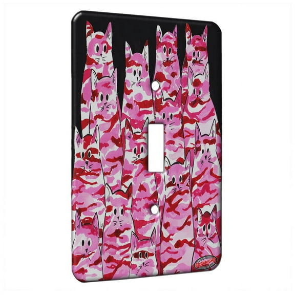 KuzmarK™ Single Gang Toggle Switch Wall Plate - Pink Camo Camouflage Kitties Abstract Cat Art by Denise Every