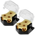 thumbnail image 3 of CIVG 2pcs 2 Way Power Distribution Block Copper Power Ground Amp Distribution Block 0/2/4 Gauge Input 4/6/8 Gauge Output Premium Amp Distribution Connection Block with Cover for Car Audio (Gold), 3 of 11