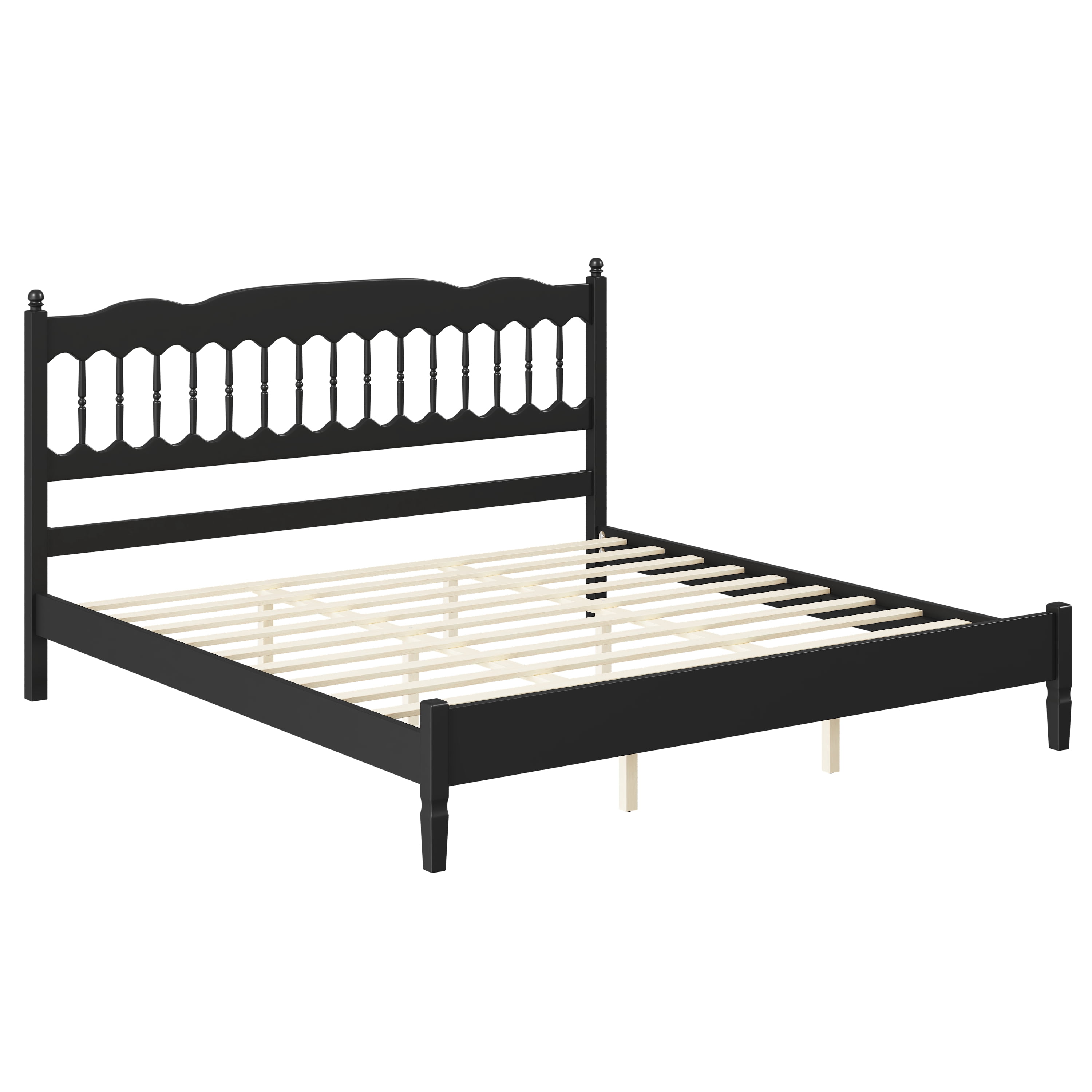 Mintazer Farmhouse King Platform Bed with Spindle Headboard, Vintage Arched Slat Platform Bed Frame for Bedroom, No Box Spring Required, Black