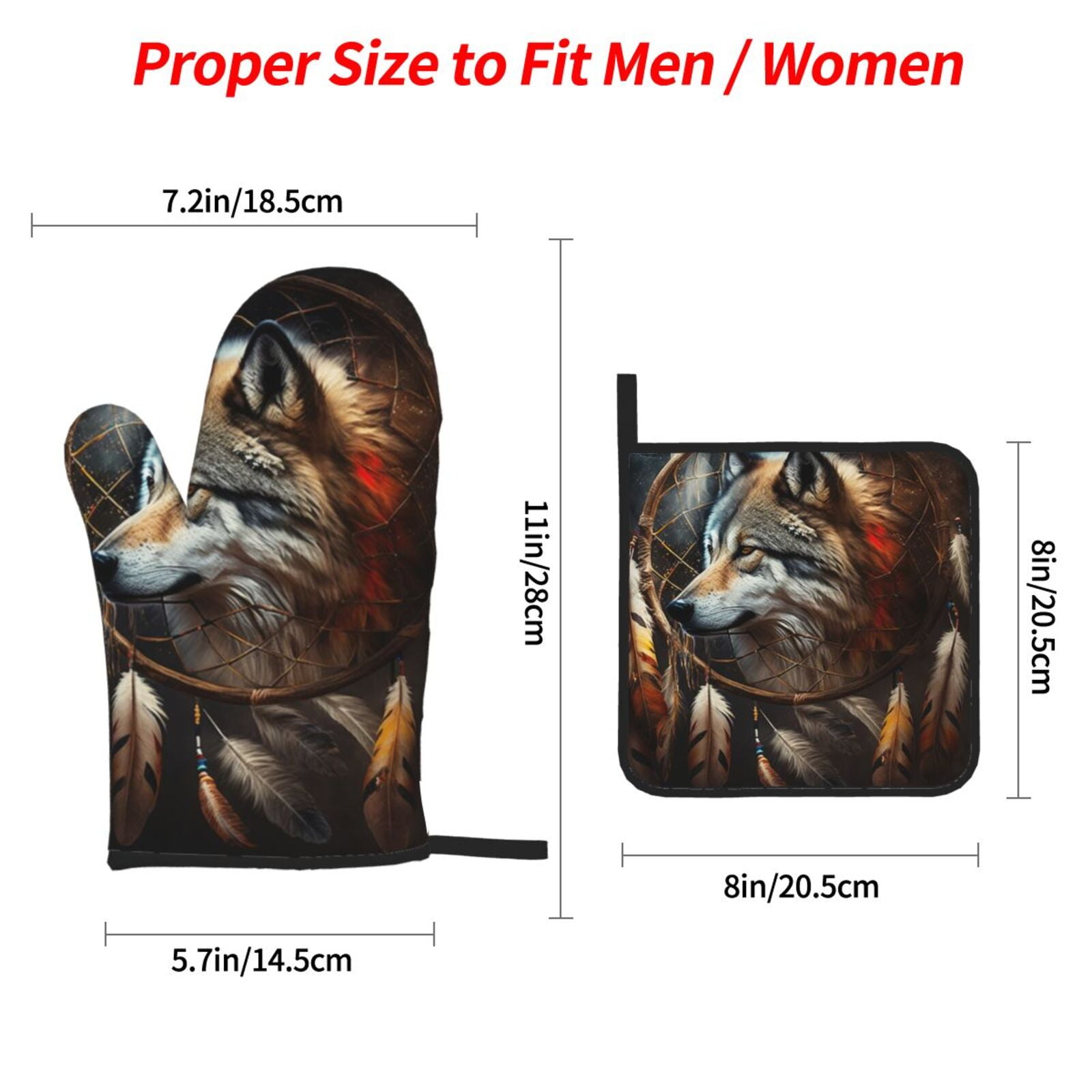 Dream Wolf Feather Art 4Pcs Oven Mitts and Pot Holders Sets Oven Kitchen Gloves Hot Pads for Cooking BBQ Baking Grilling