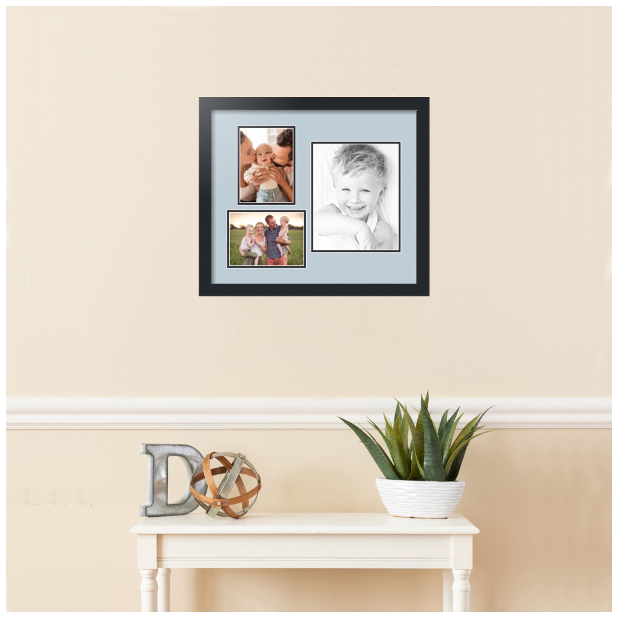 ArtToFrames Collage Photo Picture Frame with 1 - 8x10 and 2 - 5x7" Openings, Framed in Black with Baby Blue and Black Mats (CDM-3926-1127)