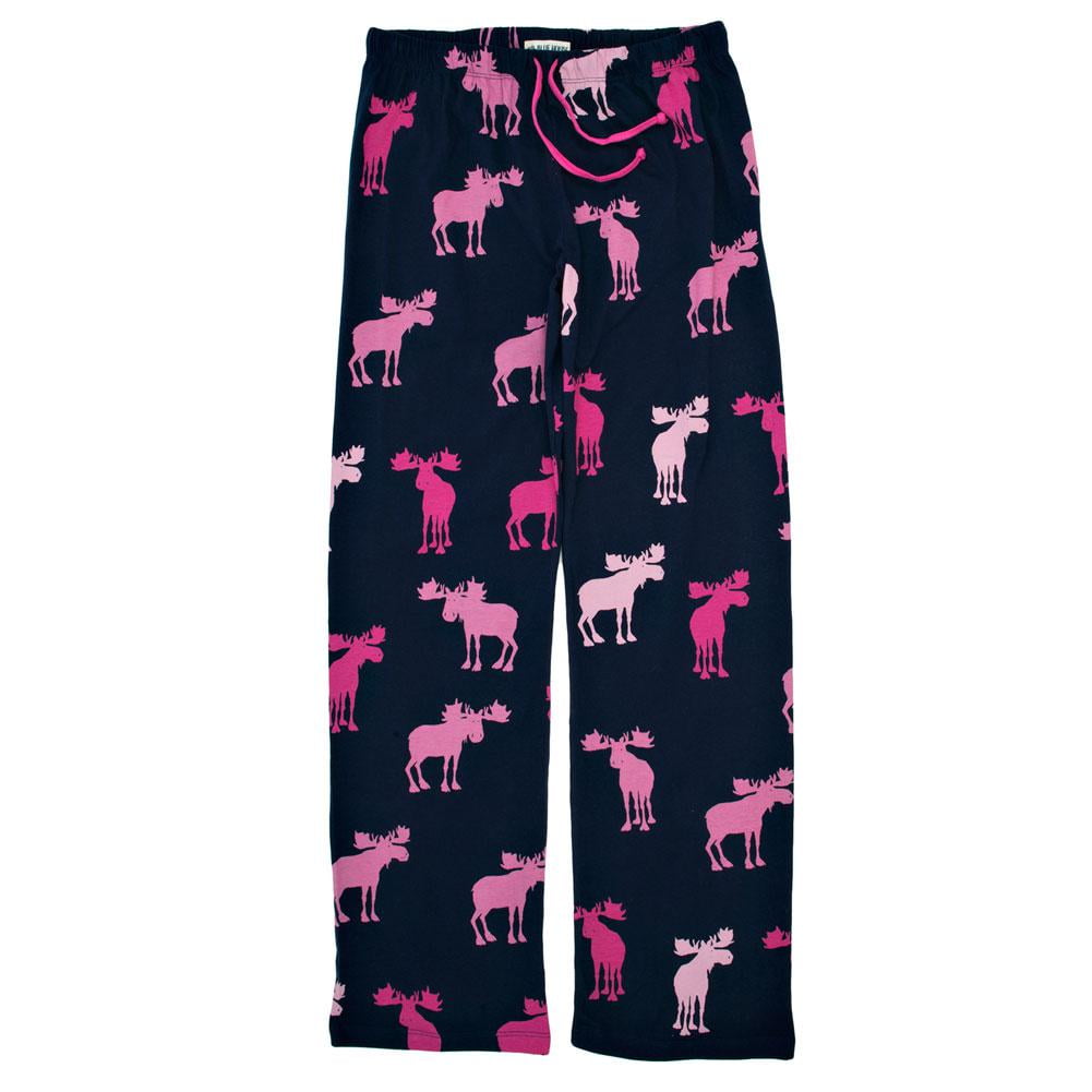 Animal World Pink And Navy Moose Womens Pajama Pants