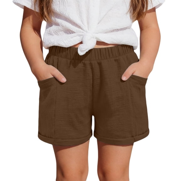 Toddler Girls' Shorts Ruffle Elastic Solid Color Loose Fit Shorts Elastic Waist Playwear Twill Pants Summer Casual Shorts with Pockets 5-13 Years