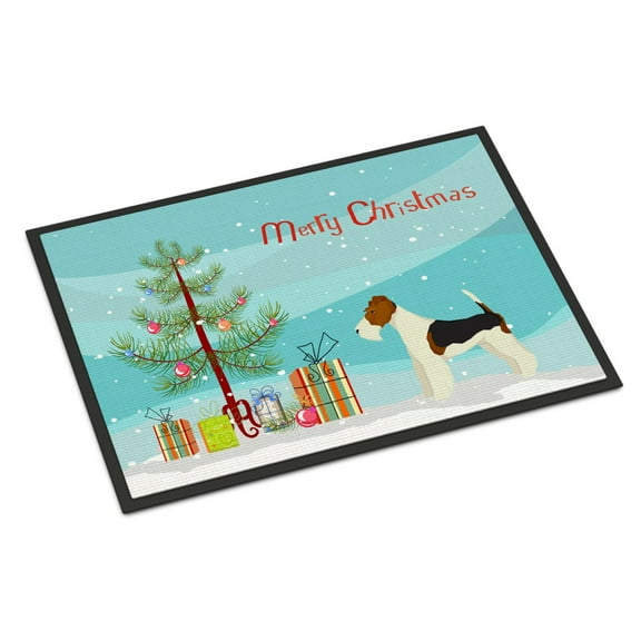 Carolines Treasures CK3538MAT Fox Terrier Christmas Tree Door Mat Indoor Rug or Outdoor Welcome Mat 18x27 Doormat 27"L x