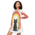 thumbnail image 3 of FORMRS Womens Long Sleeve Nightgowns Crew Neck Sleep Shirt Soft Pajamas Sizes S-3XL, Black Cat Rainbow, 3 of 8