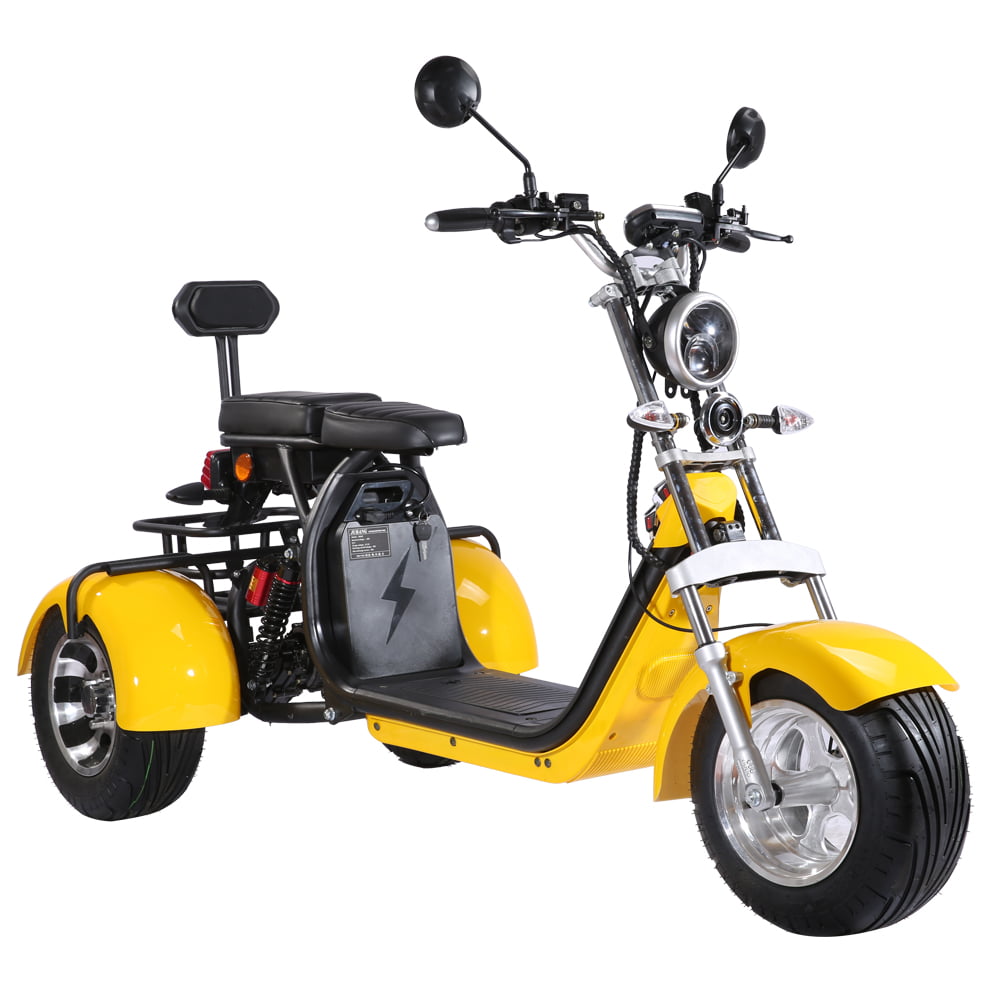 Yellow Electric Golf Cart Scooter 3 Wheel Trike Chopper Style 2000W Motor 20AH 60V Lithium