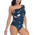 thumbnail image 3 of Sikiie Space Dinosaur Print Women One Piece Swimsuits Tummy Control One Shoulder Bathing Suits Ruffle Swimwear, From S to XXL-XX-Large, 3 of 6