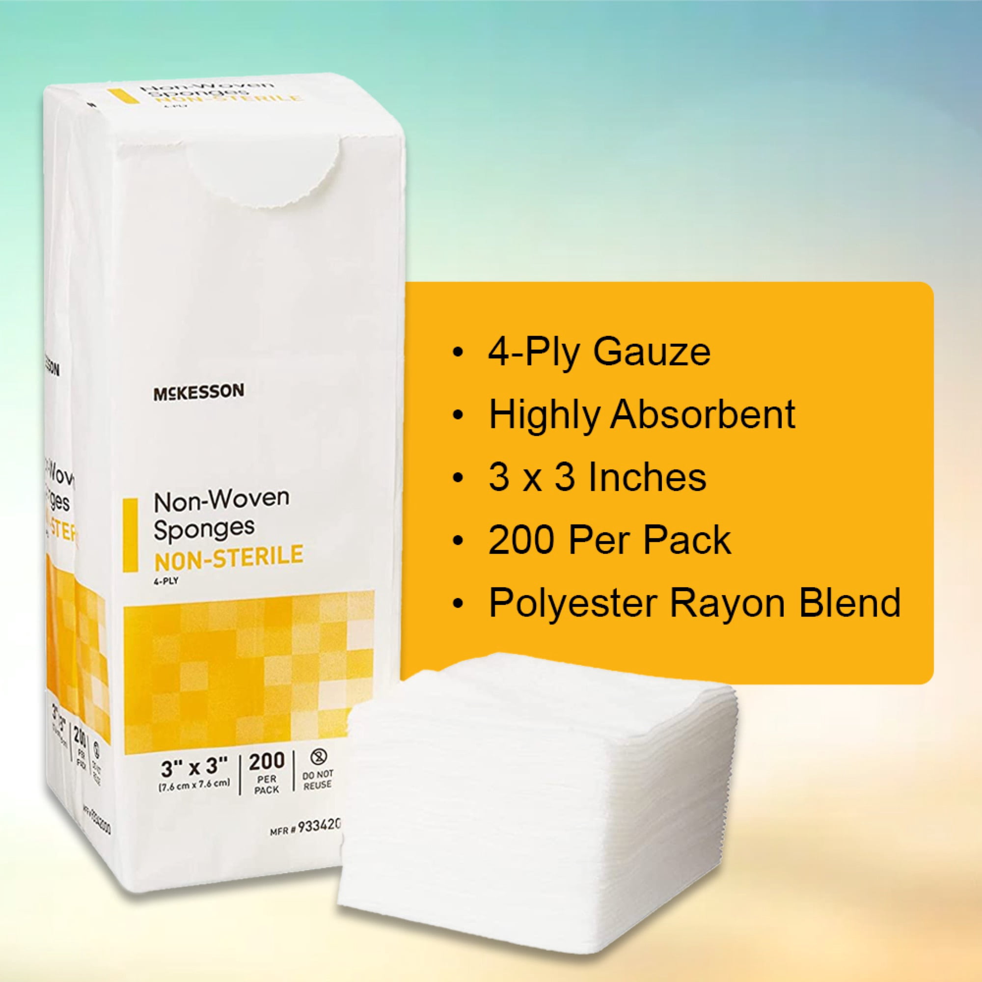 McKesson Non-Woven Gauze Sponges, Non-Sterile Wound Pads, 3 in x 3 in, 200 per Pack, 20 Packs, 4000 Total
