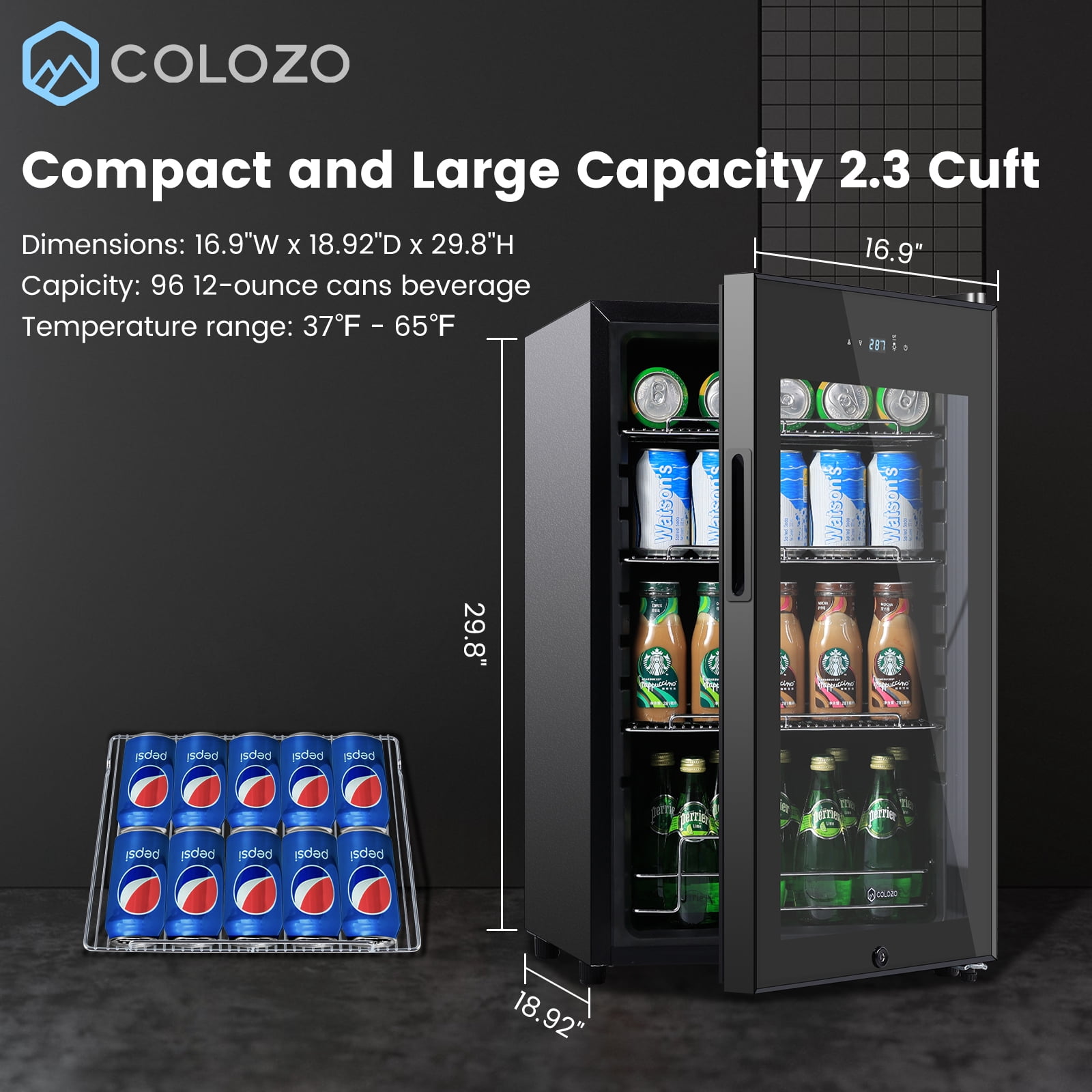 Colozo 17 Inch Beverage Refrigerator, Mini Beverage Freestanding Fridge for Beer ,Soda or Small Drink