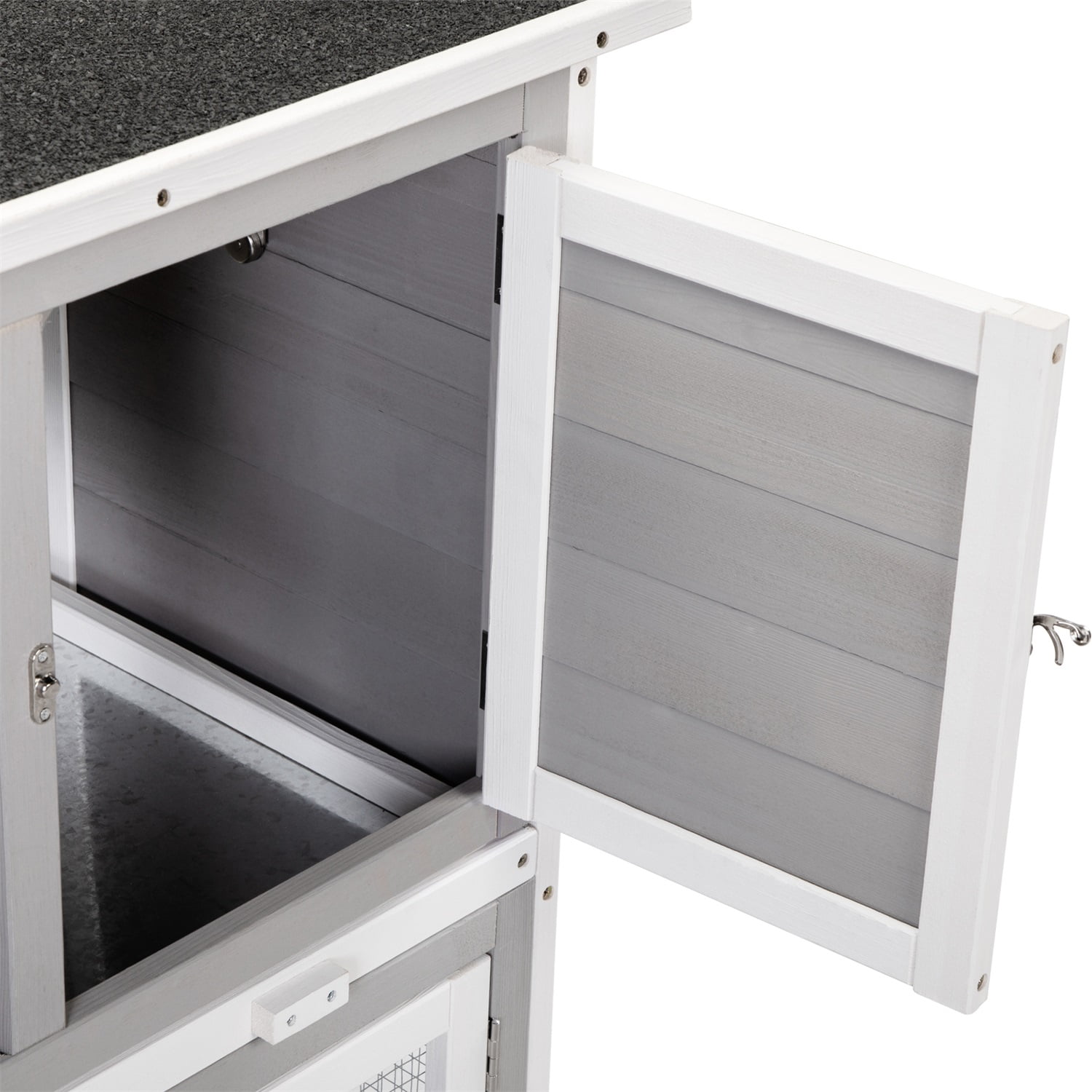 Pefilos 35" Indoor/Outdoor Rabbit Bunny Hutch for Multiple Small Pets Wooden Bunny Cage, Pet Hutches with Removable Tray Guinea Pig Hutch, Two Story Walking Chicken Coop, Gray Pefilos 35" Indoor/Outdoor Rabbit Bunny Hutch for Multiple Small Pets Wooden Bunny Cage, Pet Hutches with Removable Tray Guinea Pig Hutch, Two Story Walking Chicken Coop, Gray