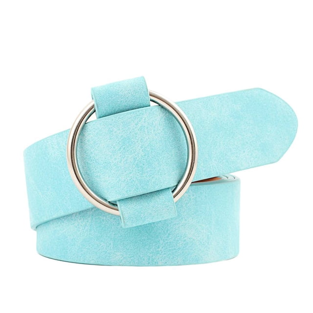 Maoww Female Solid Color Imitation Leather Metal Round Buckle Belt Girls Jeans Modeling Decoration Belt