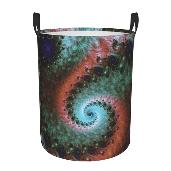 DouZhe Waterproof Collapsible Large Laundry Baskets, Fractal Colorful Vortex Prints Circular Hamper with Handles
