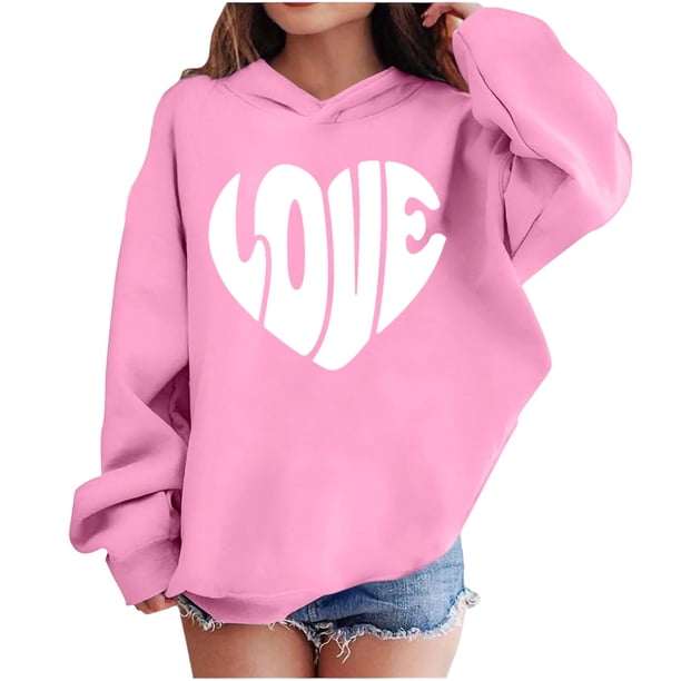 Sudadera con capucha y estampado de corazón de San Valentín, sudadera de manga larga para niños y niñas, chaqueta para niñas de talla mediana y grande.