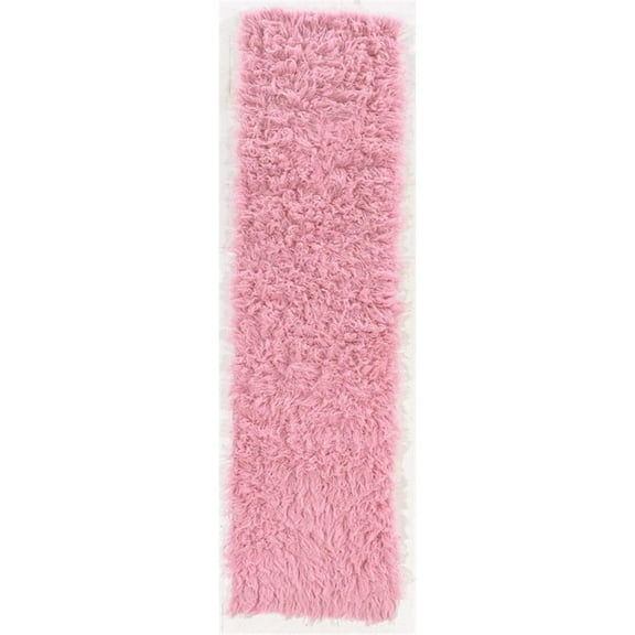 Riverbay Furniture Transitional Flokati Hand Woven Wool 2'4"x8'6" Rug in Pink