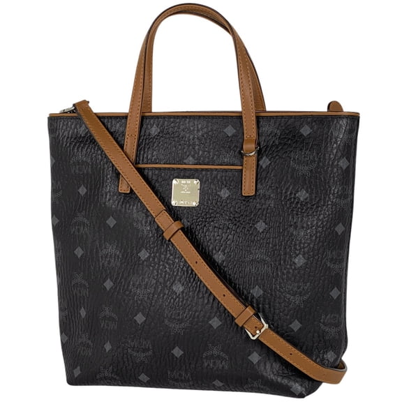 Pre-Owned MCM Logogram Visetos 2-Way Handbag Shoulder Bag Leather Black Brown Women's (Good)