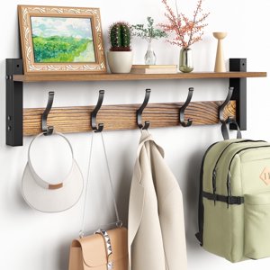 Optish 24-Inch Wall-Mounted Coat Rack with Shelf, Brown