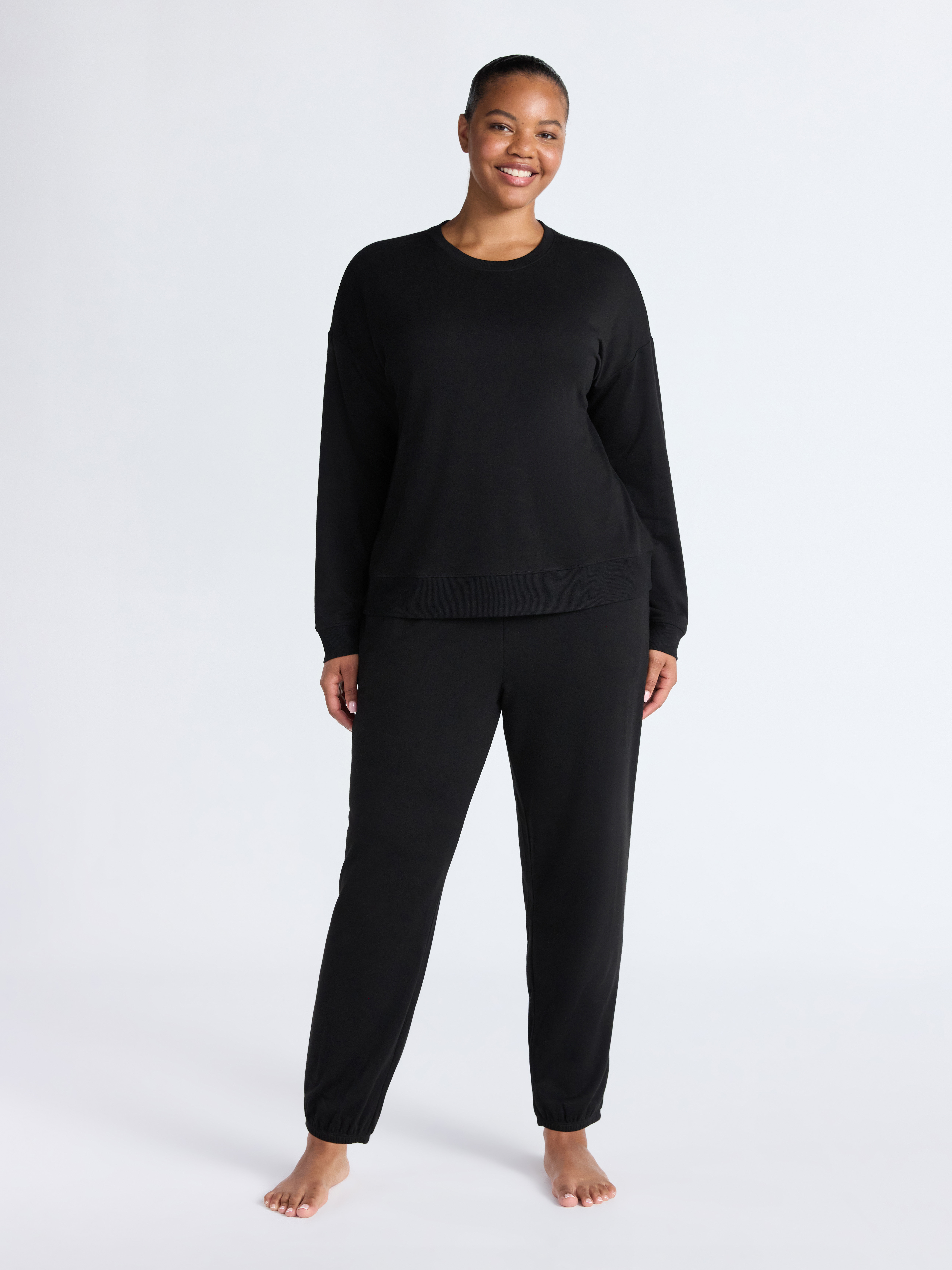 Joyspun Women’s Fleece Long Sleeve Top and Joggers Lounge Set, 2-Piece, Sizes XS-3X