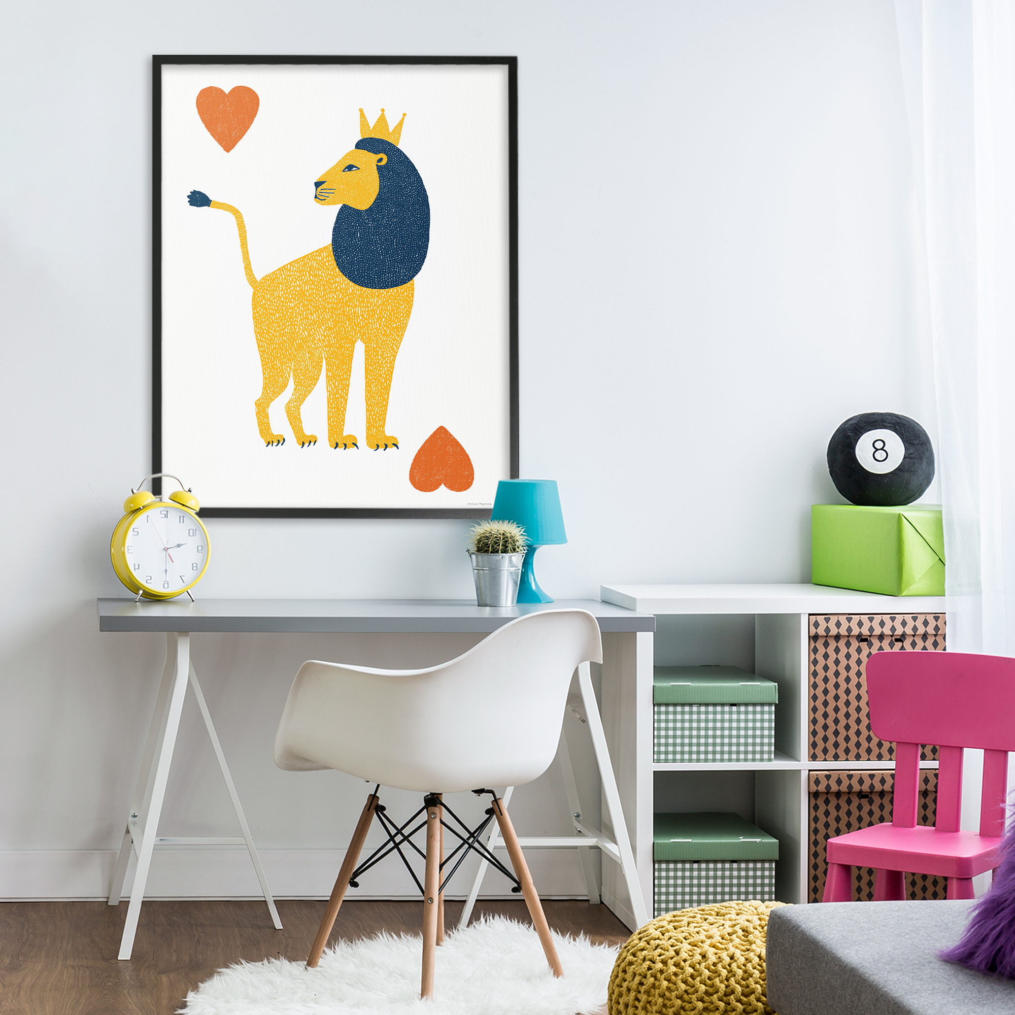 Lion & Hearts Card Black Framed Giclee Art, design by Svetlana Aleynikova