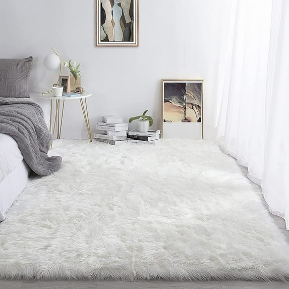 White Plush Faux Fur Sheepskin Shag Shaggy Super Soft Carpet Area Rug