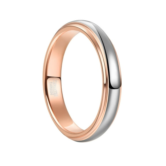4mm Unisex Rose Gold and Silver Two-Tone Tungsten Rings Wedding Band Step Edges Dome Style
