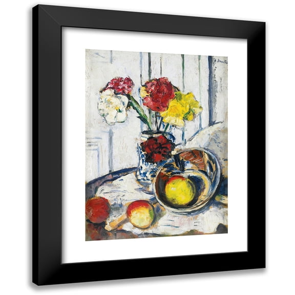 George Leslie Hunter 11x14 Black Modern Framed Museum Art Print Titled - Still Life of Apples and Flowers in a Blue Vase