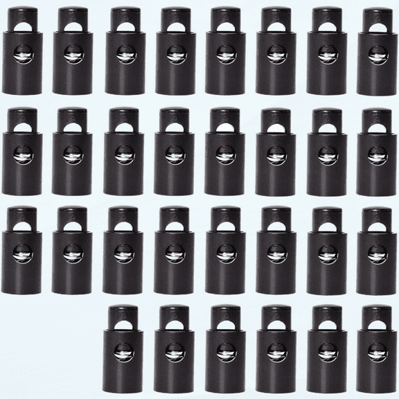 30Pcs Black Plastic Heavy Duty Cord Locks, Single Hole Drawstring Stopper Fastener for No Tie Shoelaces, Hoodies, Pants Closures and More