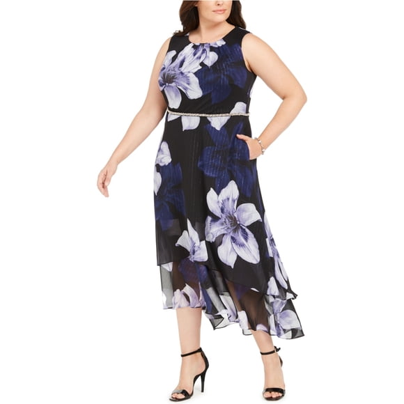 SLNY Womens Floral Fit & Flare Dress multicolor 18W