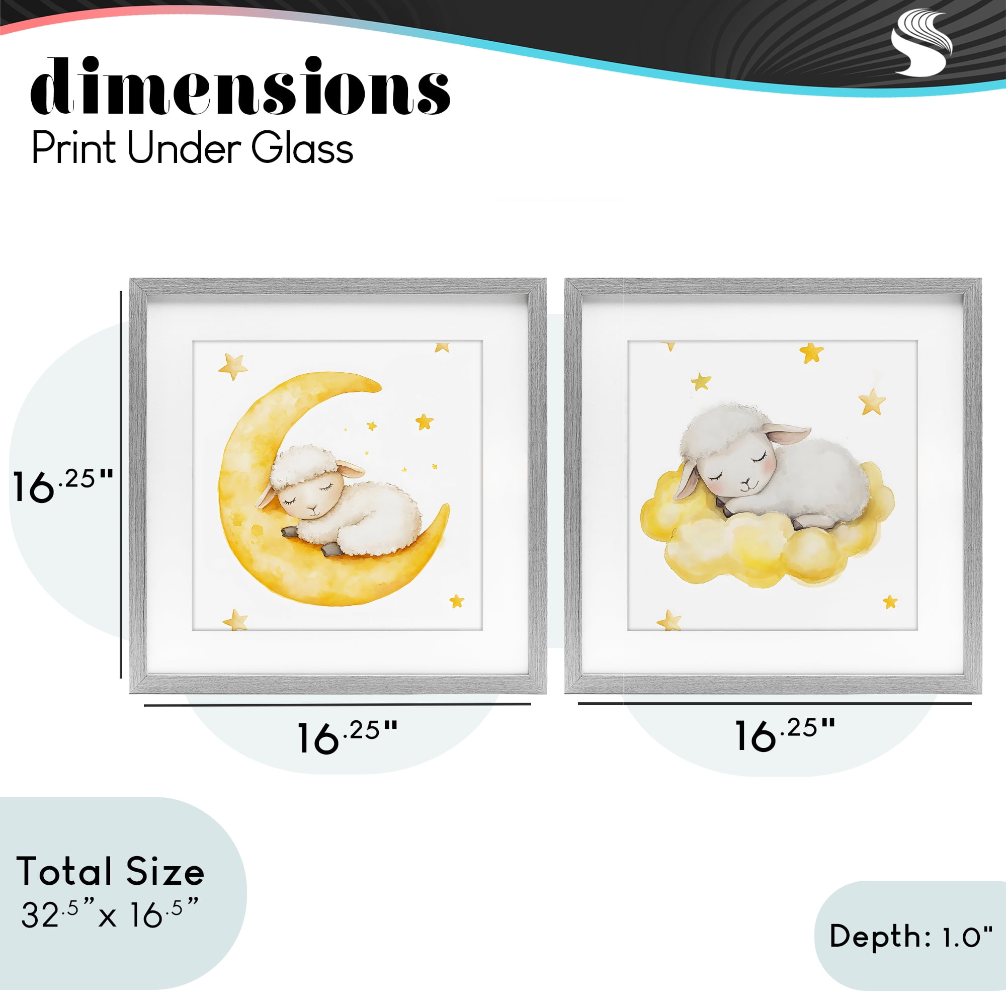 Stupell Industries Sleeping Sheep Cloud and Moon 2 Piece Gray Framed Print Under Glass Set, design by LSR Design Studio