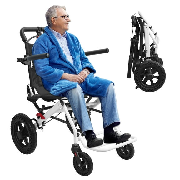 Dapmiu Heavy Duty Travel Wheelchair 120kg Capacity - Carbon Steel Foldable Transport Chair with 12" Rear Wheels & Telescopic Handle, No Assembly Required M