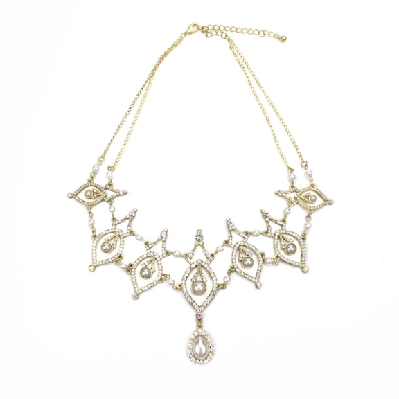 Vintage Style Crystal Pearl Statement Necklace - Elegant Special Occasion Jewelry Necklace Gold