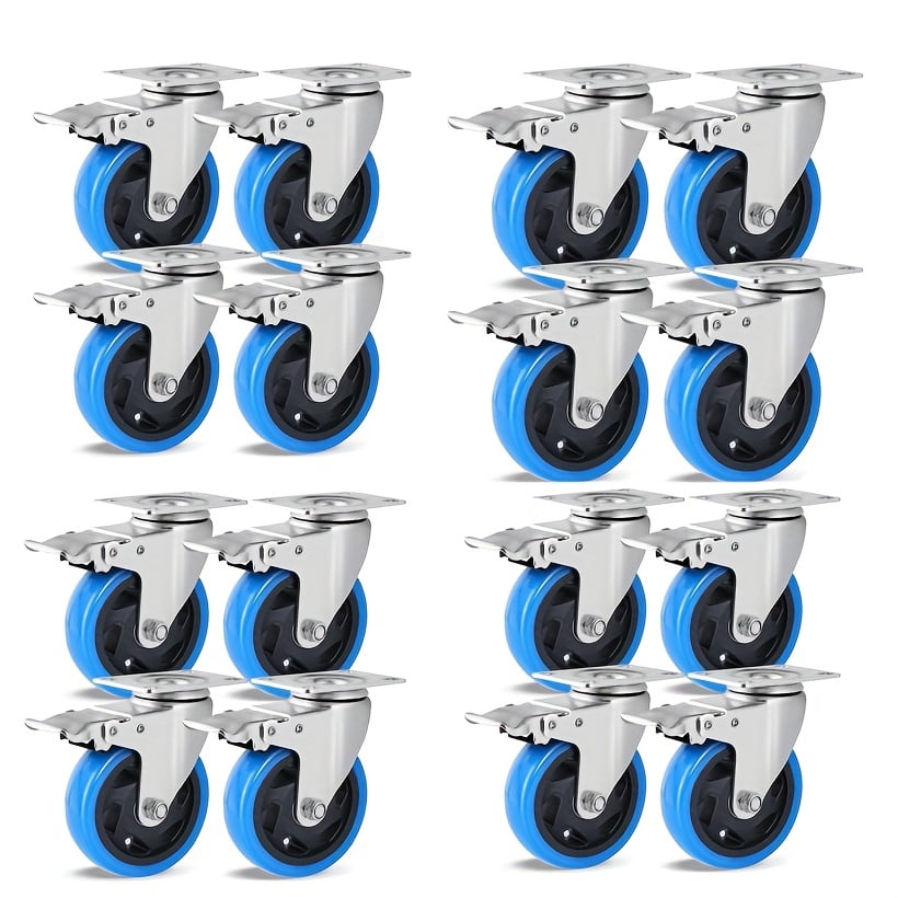 4pcs/8pcs/16pcs Heavy-Duty 4-Inch Office Chair Caster Wheels With 360° Swivel & Brakes - Polyurethane Casters, 1322lbs Capacity, For Office Furniture, Desk Chairs, Industrial Equipment