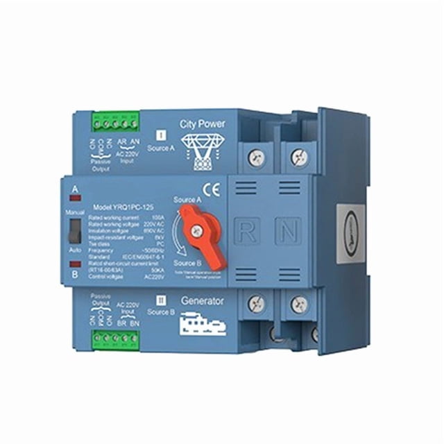 ATS Dual Power Automatic Transfer Switch for Generator or PV Energy to City Power Changeover Switch Generator 125A 2P,1 * Changeover Switch