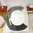 thumbnail image 5 of Manfei Beige Black Green Minimalist Full Size Sheets 4-Piece, Contemporary Geometric Bed Sheets, Leaves Sun Print Sheet Sets, Luxury Bedroom Decor, 5 of 7