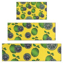 Green Lime Slices Yellow Pattern Kitchen Rugs Sets Of 3,Kitchen Runner Rugs Non Skid Washable,Decorative Kitchen Floor Mats for Kitchen,Sink,Laundry,17"x30"  17"x47"   17"x59"