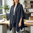 thumbnail image 2 of Cape Shawl for Women Elegant Solid Open Front Wrap Simple Double Sided Poncho Cover Up Dressy Party Travel Office Leisure Layering Cloak with Split Hem, 2 of 6
