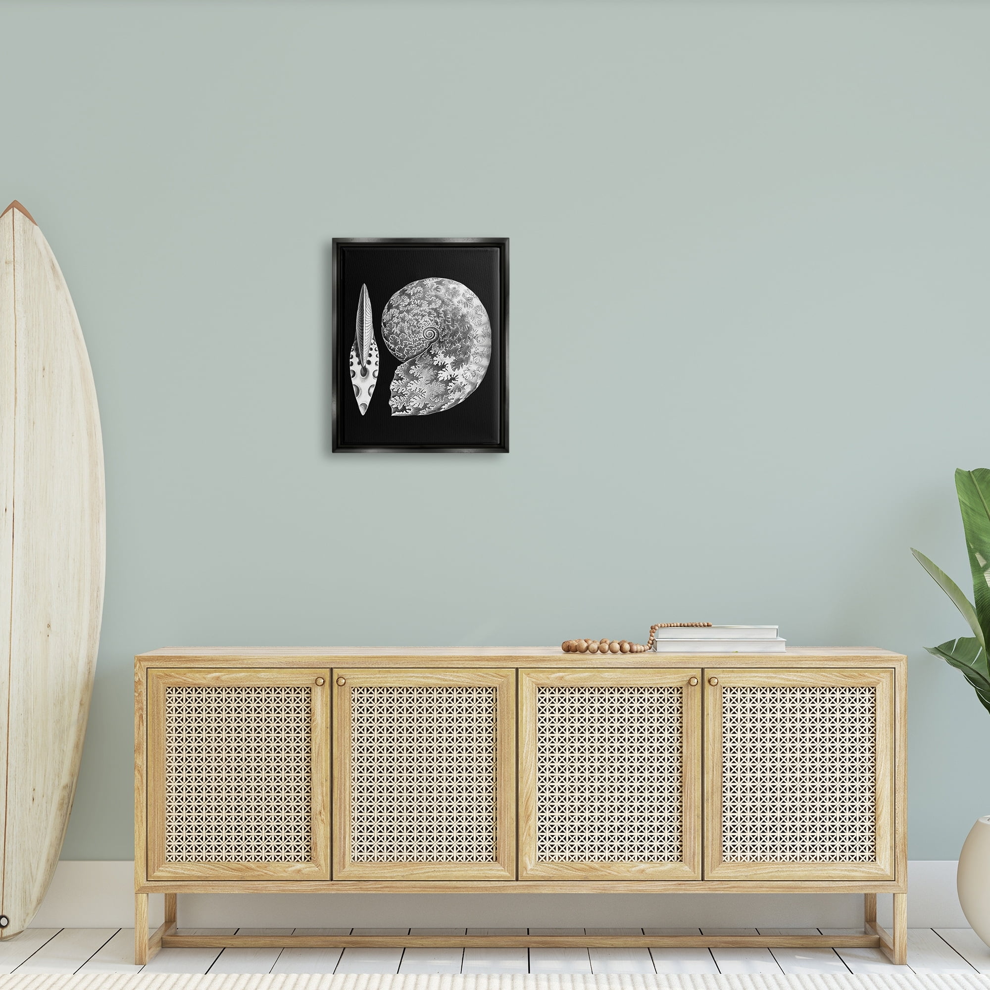 Stupell Industries Detailed Patterned Nautilus Spiral Seashell Modern Design Graphic Art Metallic Gold Floating Framed Canvas Print Wall Art, Design by Graffitee Studios