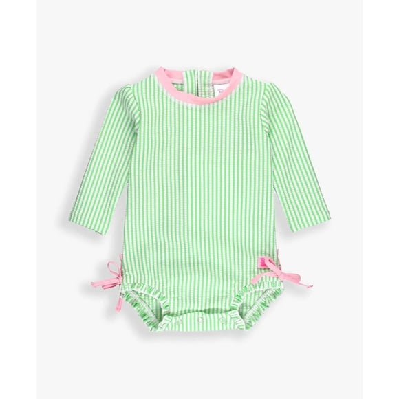 Pulseras Rash Guard con volantes, manga larga, de una sola pieza, 2 T, color verde primavera