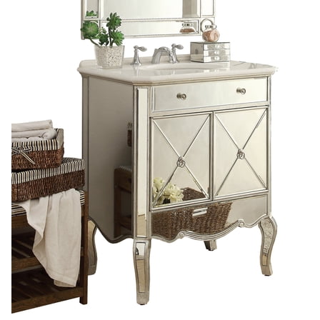 32 Inch Mirrored Style Adelisa Bathroom sink vanity With Silver Trim - Benton Collection