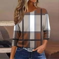 thumbnail image 3 of Aobny Brown Summer Tops for Women Plus Size Plaid Pullover Crew Neck Long Sleeve Cute Summer Tops for Women, 3 of 6