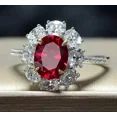 thumbnail image 5 of 3Ct Oval Cut Simulated Red Ruby Flower Women's Cocktail Wedding Ring 14K White Gold Plated, 5 of 5
