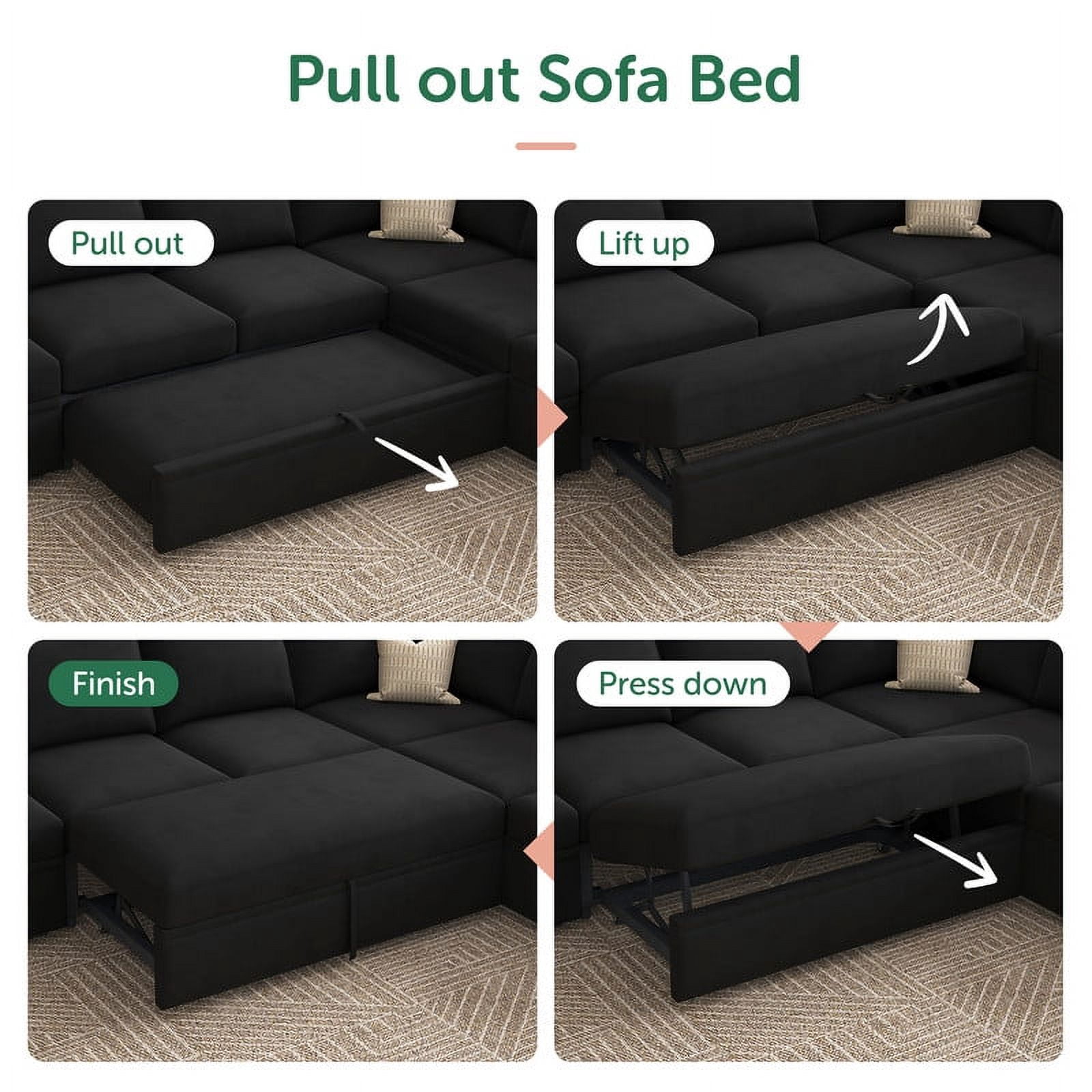 Marrber Modular Sleeper Sectional Sofa Couch Pull Out Couch for Living Room, Black