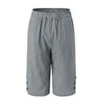 thumbnail image 4 of GEWSEY Bermuda 3/4 Pants Shorts for Women Botton Trim Wide Leg Linen Knee Length Summer Casual Long Shorts Loose High Waisted Plus Size Short with Pockets (Grey, XXL), 4 of 7