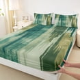 thumbnail image 3 of Manfei Green Fulit Ink Twin Sheet Sets,Vintage Sbatrsct Striped Twin Fitted Sheet,Green Lines Flat Sheet For Adult,Microfiber Bedroom Decor,3-Piece, 3 of 7