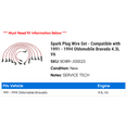 thumbnail image 2 of Spark Plug Wire Set - Compatible with 1991 - 1994 Oldsmobile Bravada 4.3L V6 1992 1993, 2 of 2